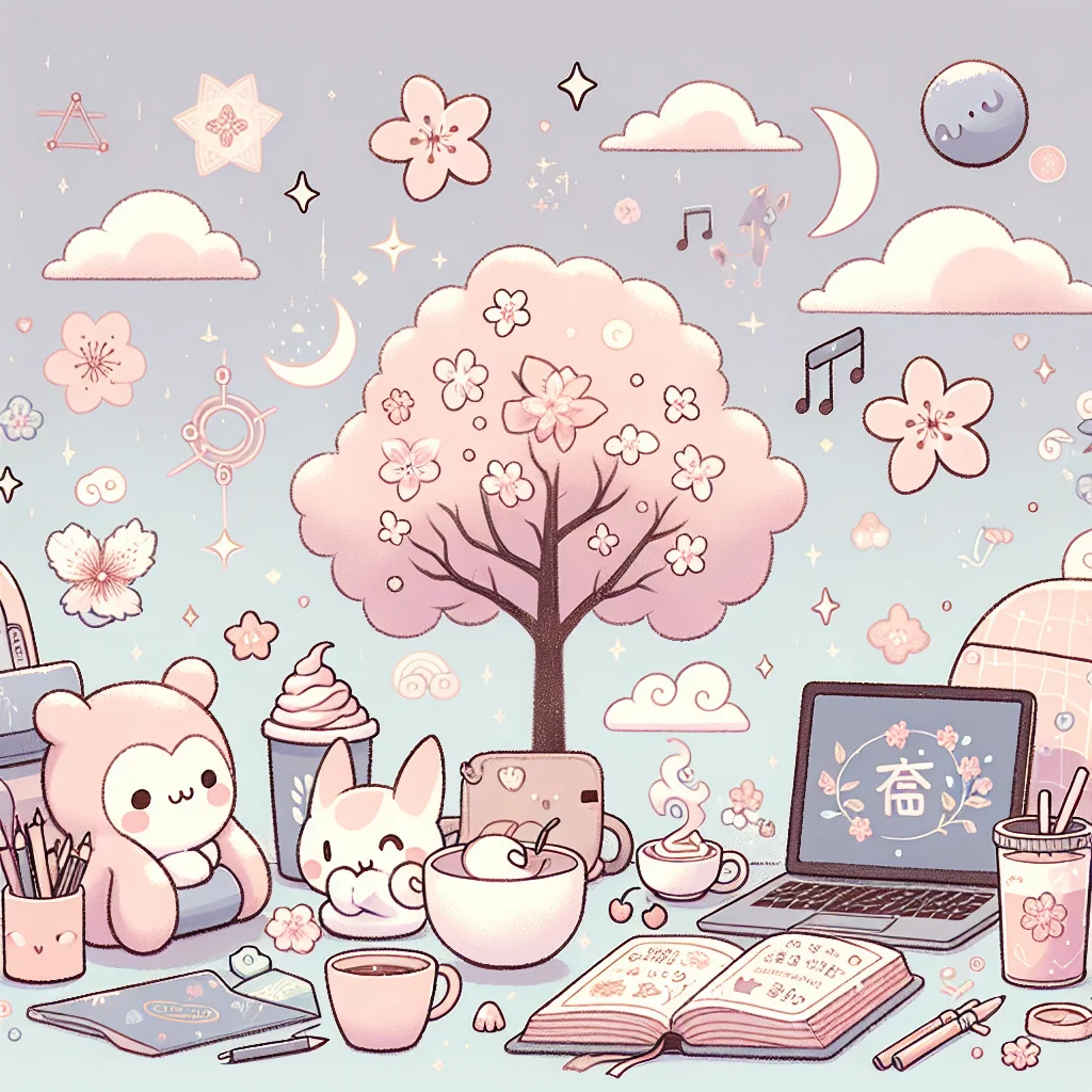 Collection of creative Japanese learning materials like manga, music notes, games