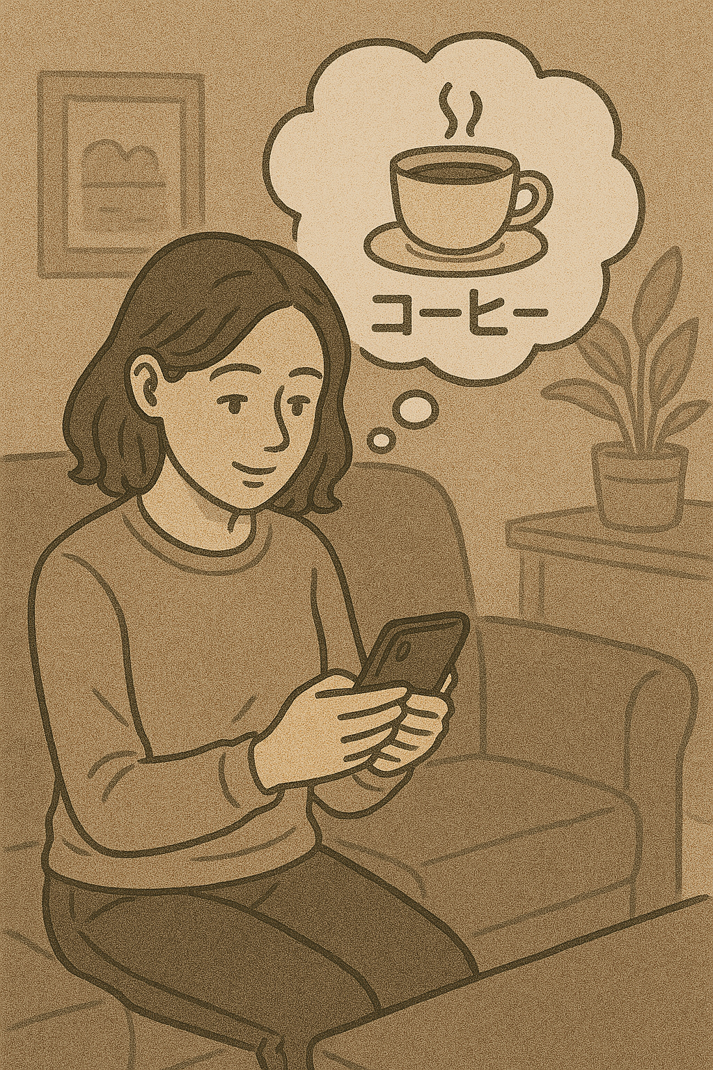 Woman studying Japanese in the morning with coffee